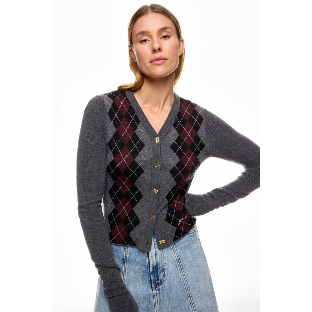 GANNI - Fine Merino Jacquard Cardigan - Size Medium
